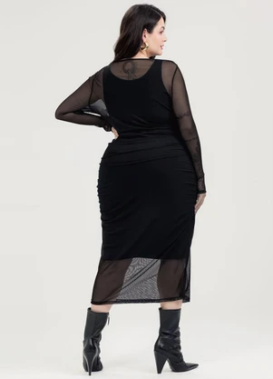 Cativa - Vestido Midi Plus Size em Tule  Preto - CATIVA