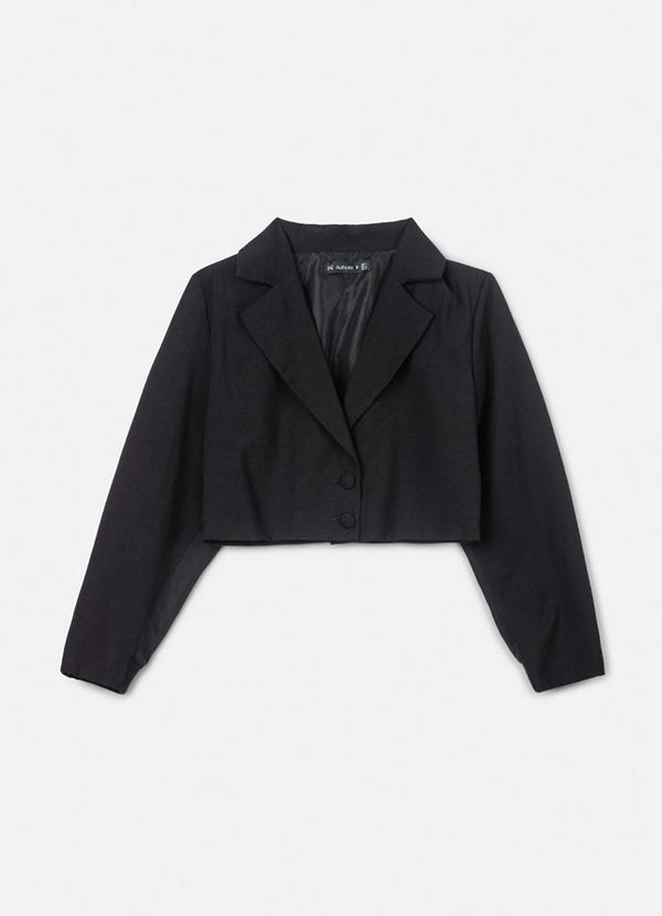 Blazer Cropped Black com Barra de Tricot Preto - Authoria