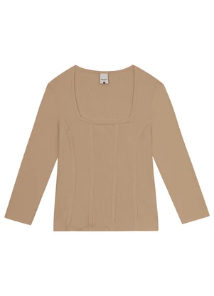 Malwee - Blusa Areia Cropped em Ribana - MALWEE