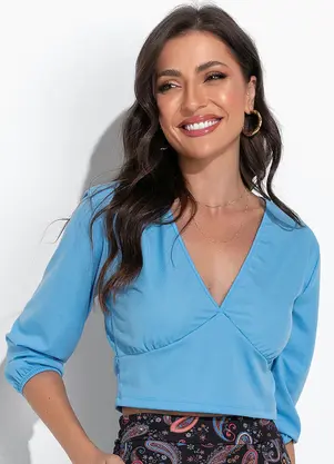 Moda Pop - Blusa Azul em Malha - MODA POP