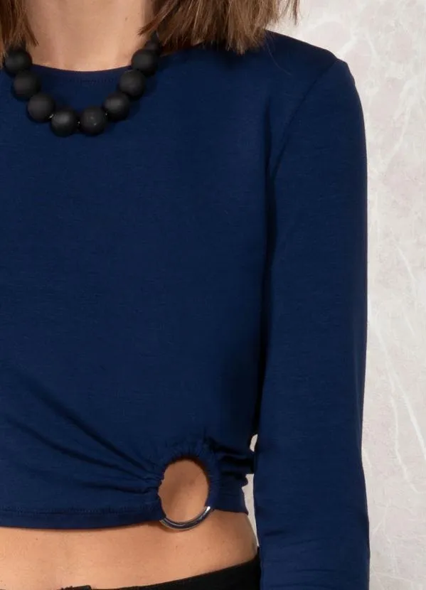 Quintess - Blusa Azul Marinho em Malha de Viscose