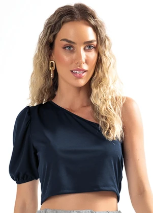 Moda Pop - Blusa Azul Marinho em Malha - MODA POP