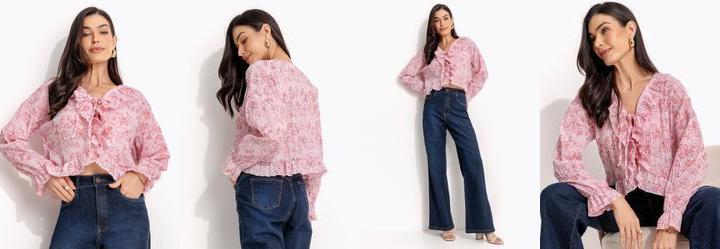 Blusa Bordado Botanic em Crepe Plano