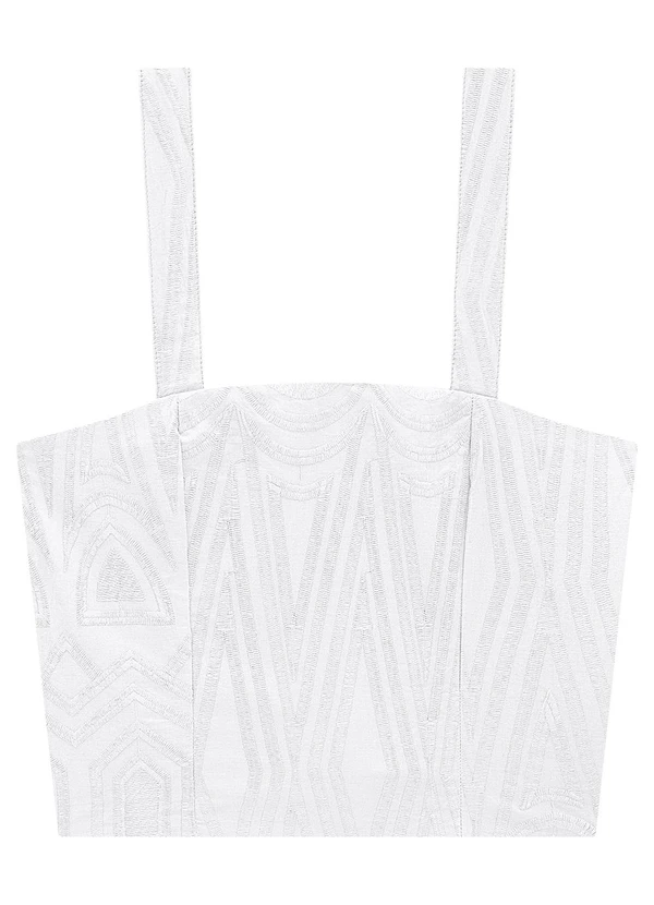 Enfim - Blusa Branca Cropped Bordada