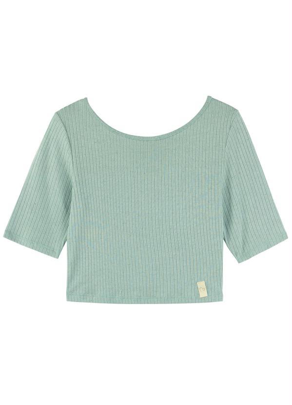 Marialícia - Blusa Casual Básica Comfy Gola Canoa Verde 1