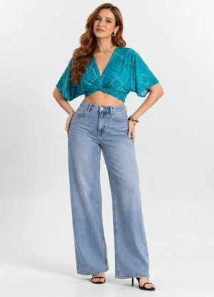 Rovitex - Blusa com Traanspassado em Forma de Nó Azul - ROVITEX