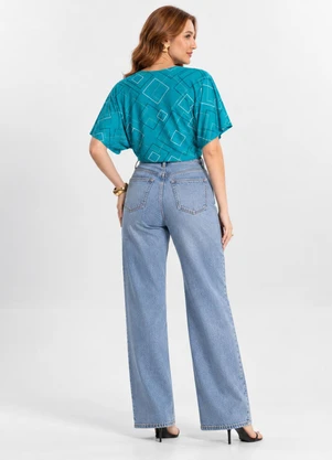 Rovitex - Blusa com Traanspassado em Forma de Nó Azul - ROVITEX