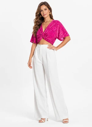 Rovitex - Blusa com Traanspassado em Forma de Nó Rosa - ROVITEX