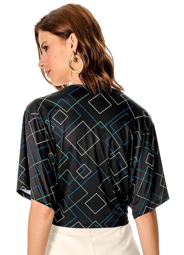 Rovitex - Blusa com Transpassado em Forma de Nó Preto 2