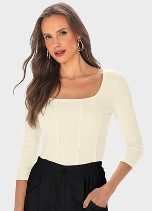 Malwee - Blusa Creme Cropped em Ribana - MALWEE
