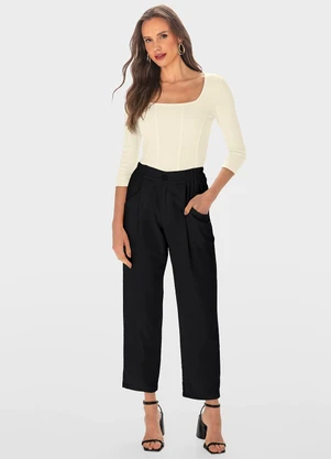 Malwee - Blusa Creme Cropped em Ribana - MALWEE