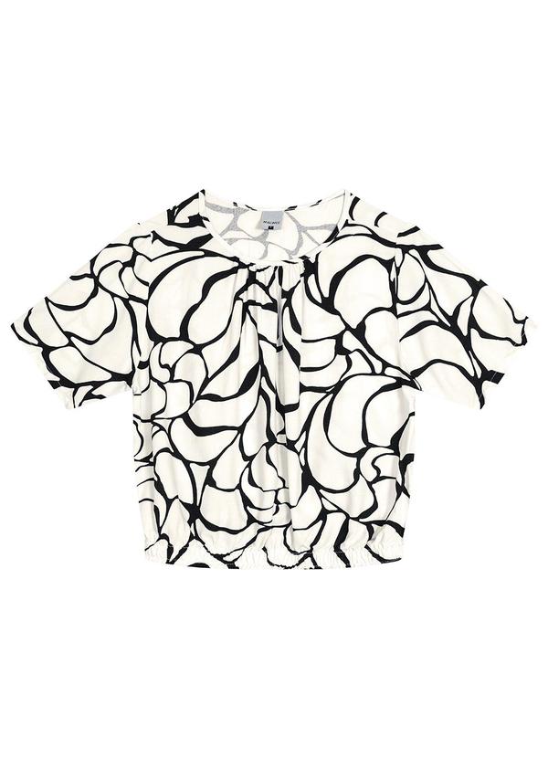 Malwee - Blusa Cropped Abstrata em Viscose Branco