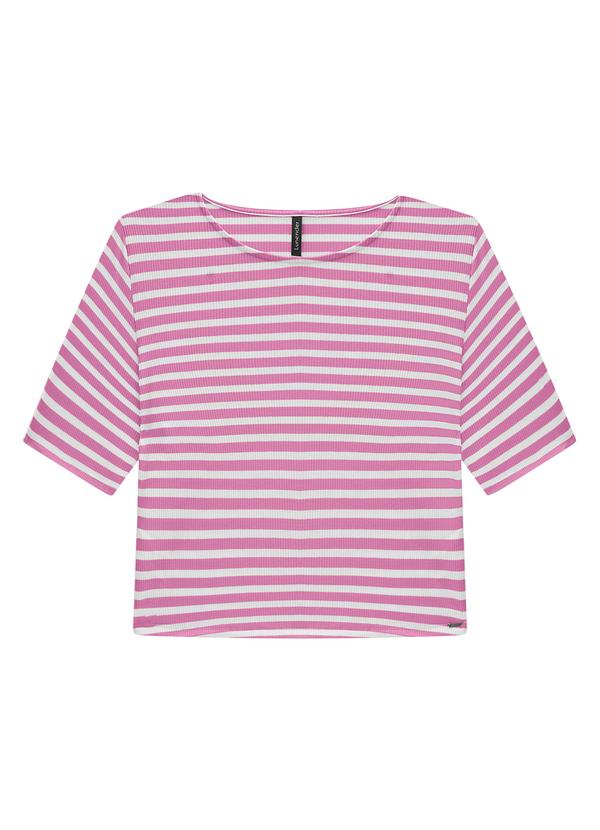 Lunender - Blusa Cropped Ampla Canelada Listrada Roxo