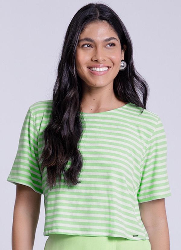 Lunender - Blusa Cropped Ampla Canelada Listrada Verde
