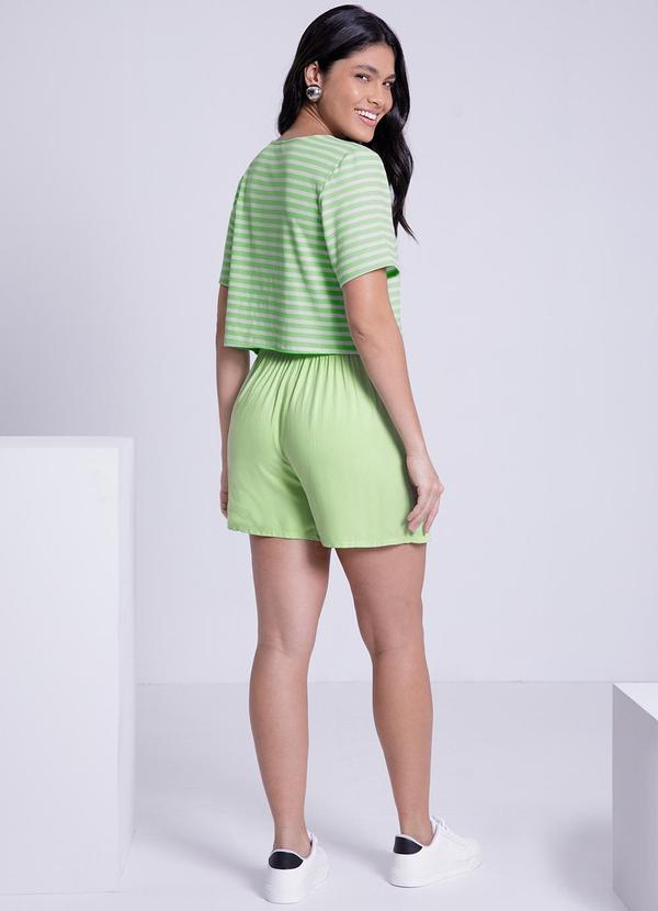 Lunender - Blusa Cropped Ampla Canelada Listrada Verde 4