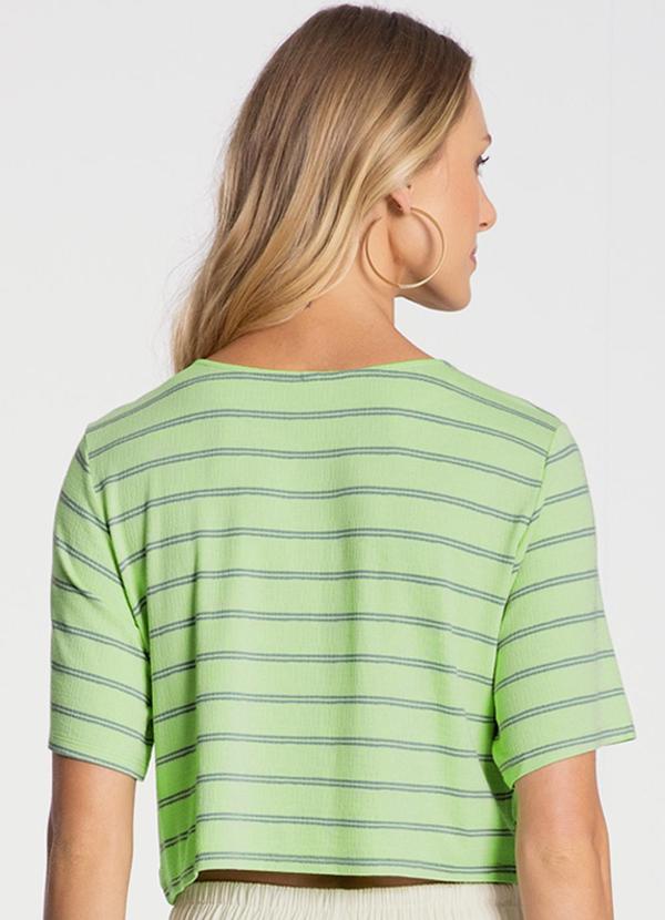 Lunender - Blusa Cropped Ampla em Malha Listrada Verde 2