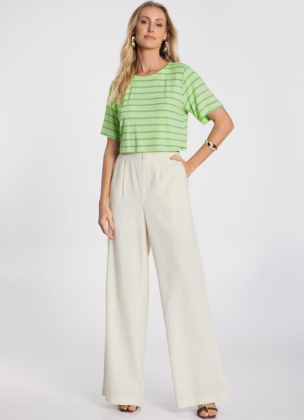 Lunender - Blusa Cropped Ampla em Malha Listrada Verde 3