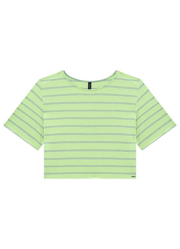 Lunender - Blusa Cropped Ampla em Malha Listrada Verde 5