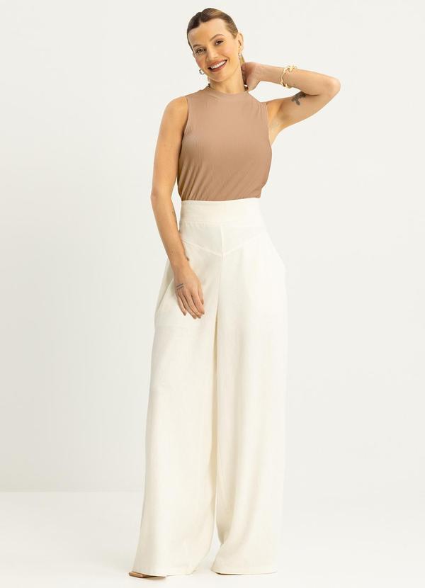 Lunender - Blusa Cropped Básica Gola Alta Canelada Bege 2