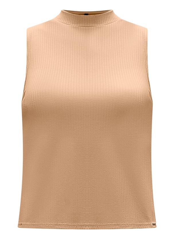 Lunender - Blusa Cropped Básica Gola Alta Canelada Bege 3