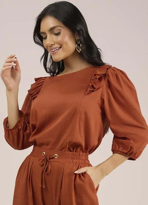 Angel - Blusa Cropped Cambraia de Algodao Marrom - ANGEL