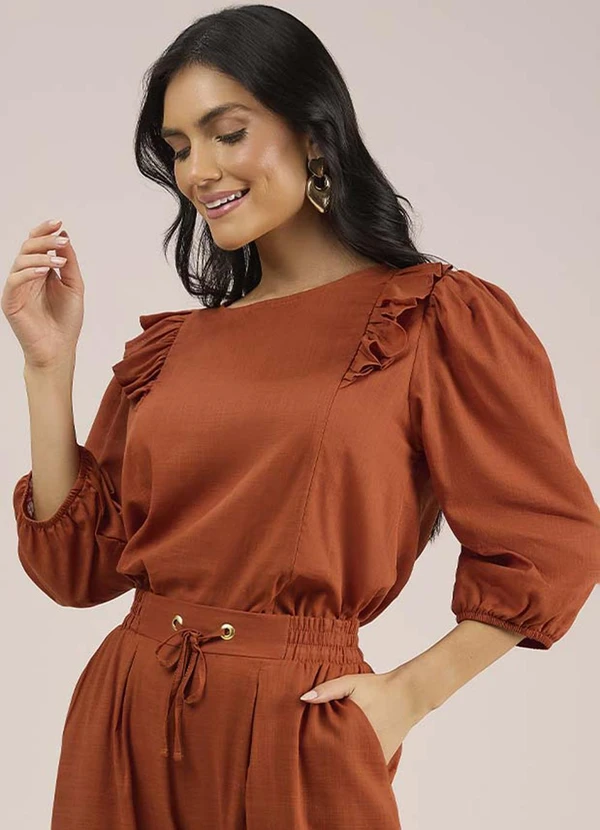 Angel - Blusa Cropped Cambraia de Algodao Marrom