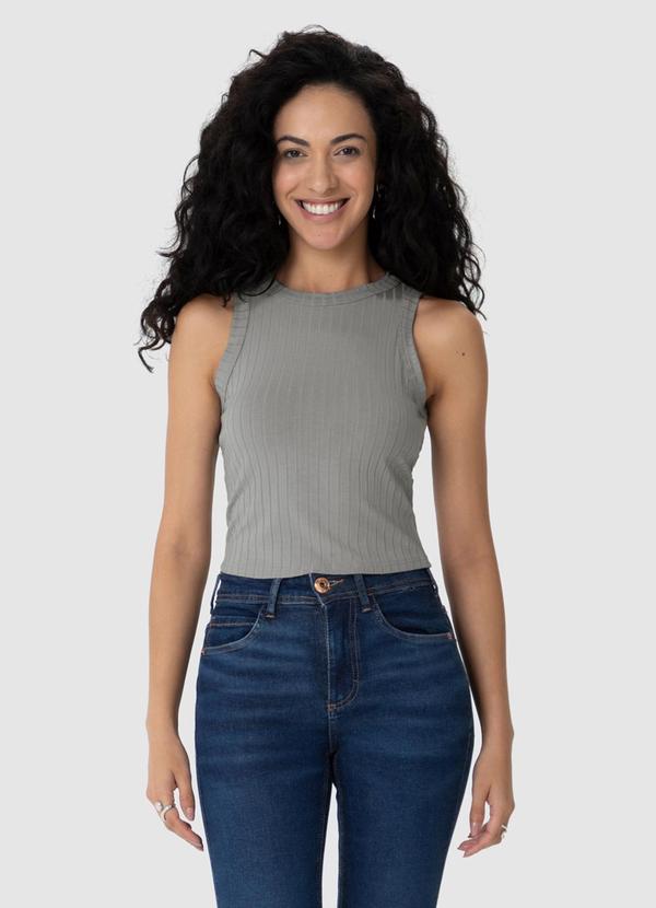 Malwee - Blusa Cropped Canelada Cinza 1