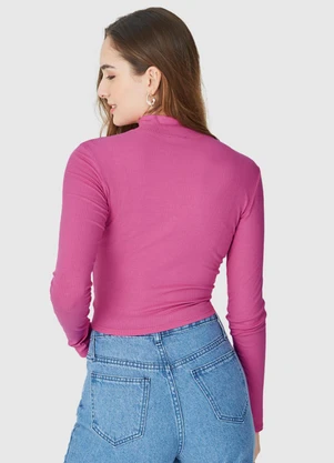 Malwee - Blusa Cropped Canelada com Torção Rosa - MALWEE