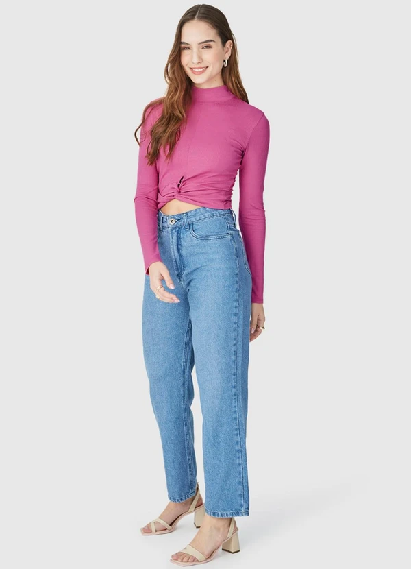 Malwee - Blusa Cropped Canelada com Torção Rosa 3