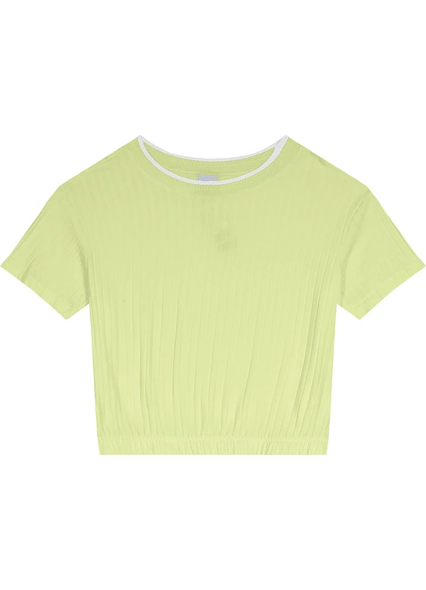 Malwee - Blusa Cropped Canelada Verde Limão