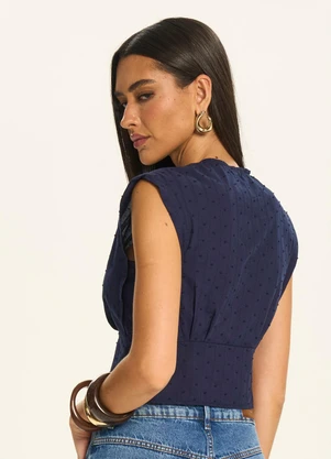 Doce Trama - Blusa Cropped com Amarração Frontal Azul - DOCE TRAMA