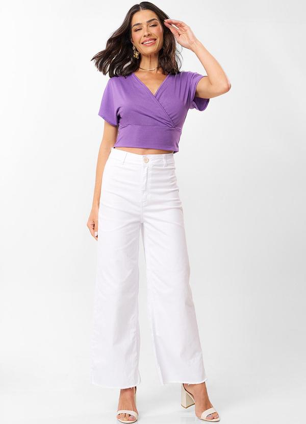 Rovitex - Blusa Cropped com Decote V Malha Delicate Roxo 3