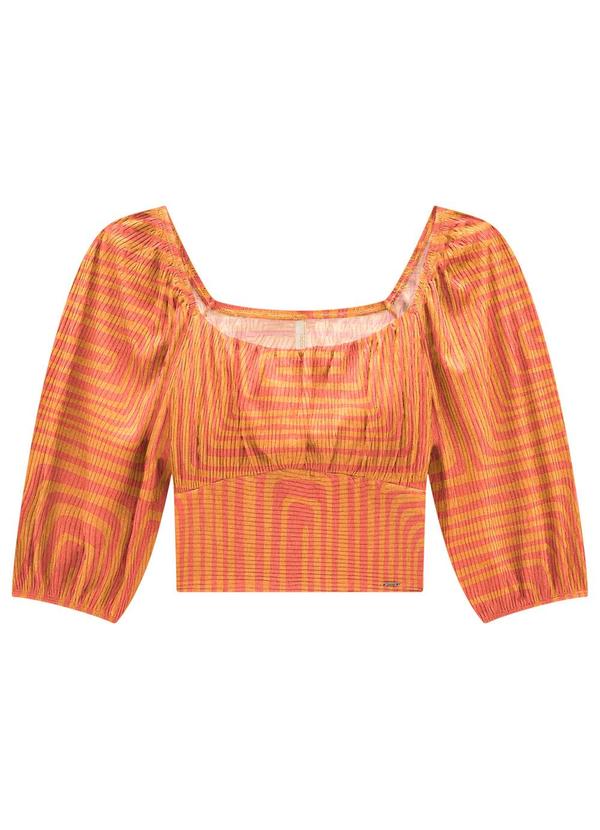 Lunender - Blusa Cropped com Franzido Busto Laranja