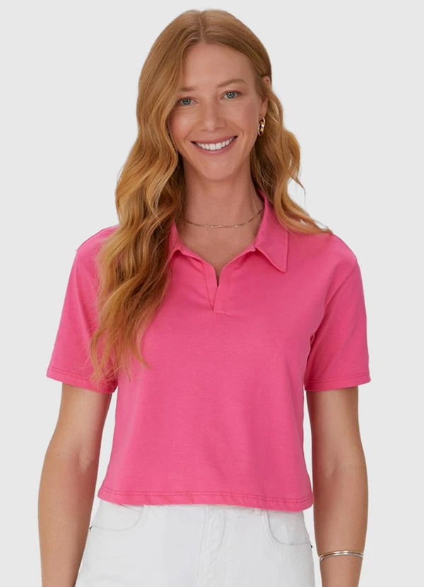 Malwee - Blusa Cropped com Gola Esporte em Algodão Rosa