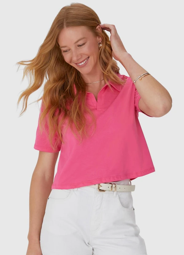 Malwee - Blusa Cropped com Gola Esporte em Algodão Rosa 4