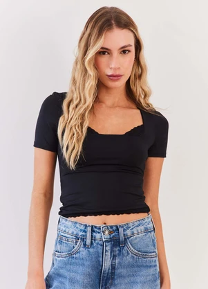 Sofie - Blusa Cropped com Renda Decote e Barra Fluid Lines - SOFIE