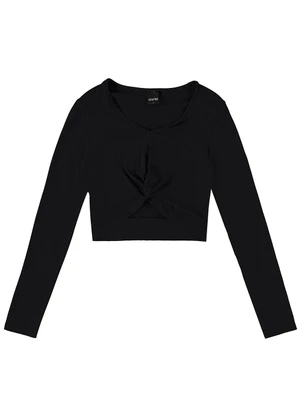 Enfim - Blusa Cropped com Torção Preto - ENFIM