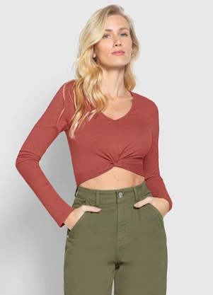 Enfim - Blusa Cropped com Torção Rosa - ENFIM