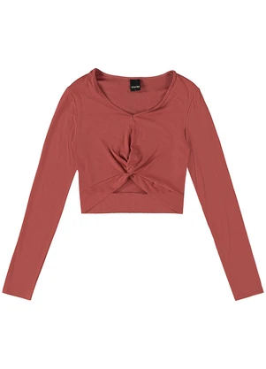 Enfim - Blusa Cropped com Torção Rosa - ENFIM