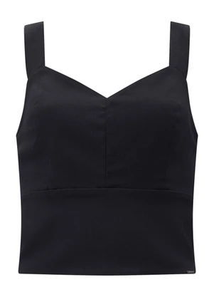 Lunender - Blusa Cropped de Alças com Linho Preto - LUNENDER