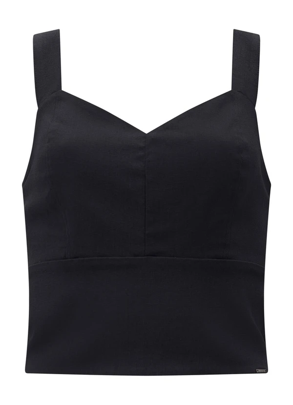 Lunender - Blusa Cropped de Alças com Linho Preto