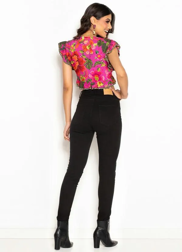 Farm - Blusa Cropped de Amarração Florescer Rosa 4