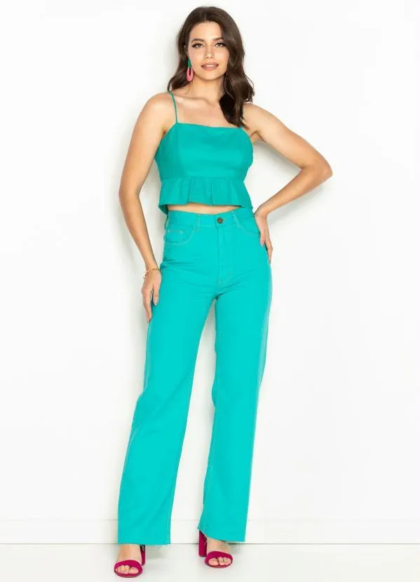 Maria Filó - Blusa Cropped de Linho Amarração Costas Verde 3