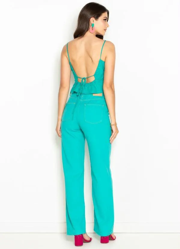 Maria Filó - Blusa Cropped de Linho Amarração Costas Verde 4