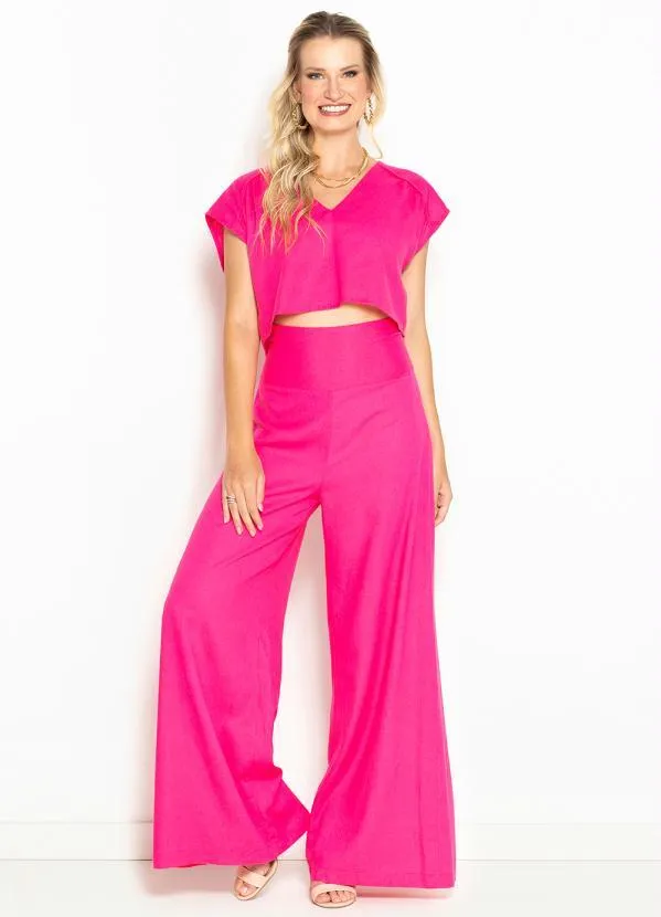 Maria Filó - Blusa Cropped de Linho Vivo Franzido Rosa 3