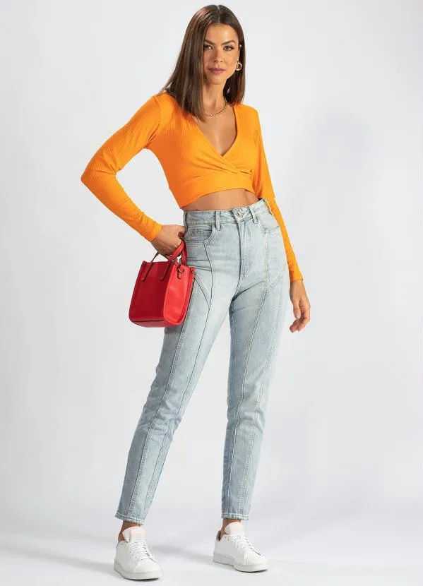 Colcci - Blusa Cropped de Malha Canelada Laranja 3