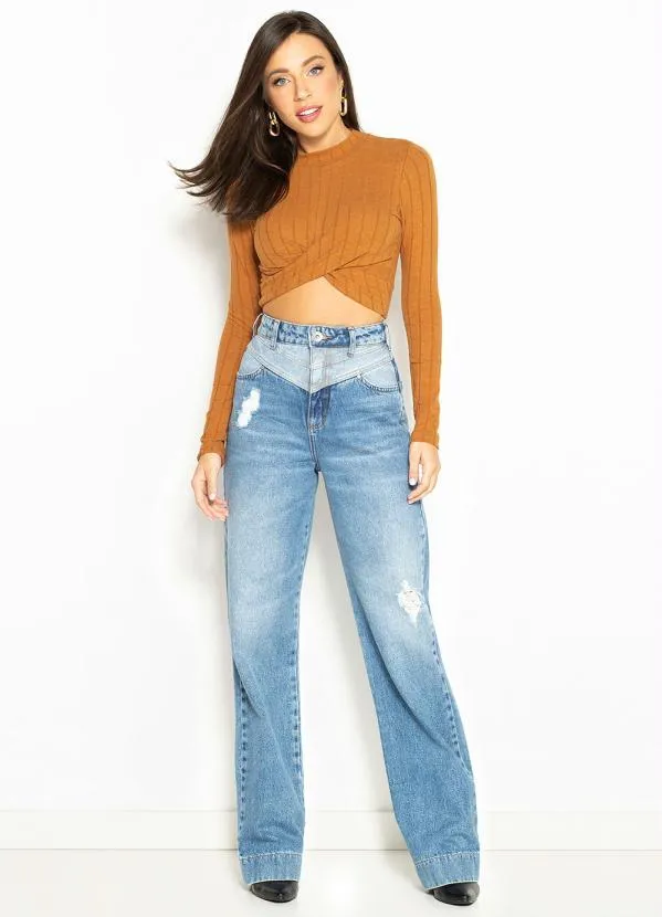 Colcci - Blusa Cropped de Malha Canelada Marrom 3