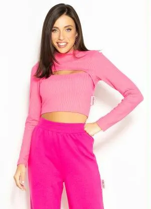 Colcci - Blusa Cropped de Malha Canelada Rosa - COLCCI