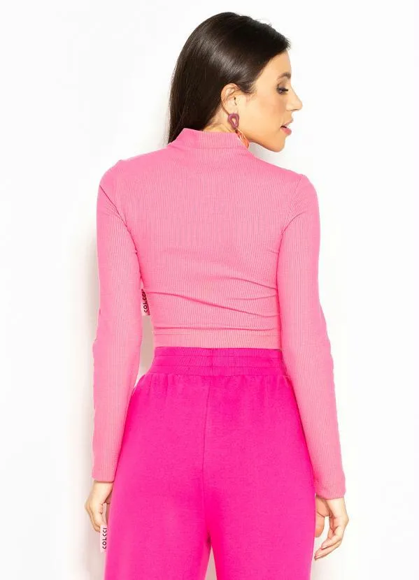 Colcci - Blusa Cropped de Malha Canelada Rosa 2