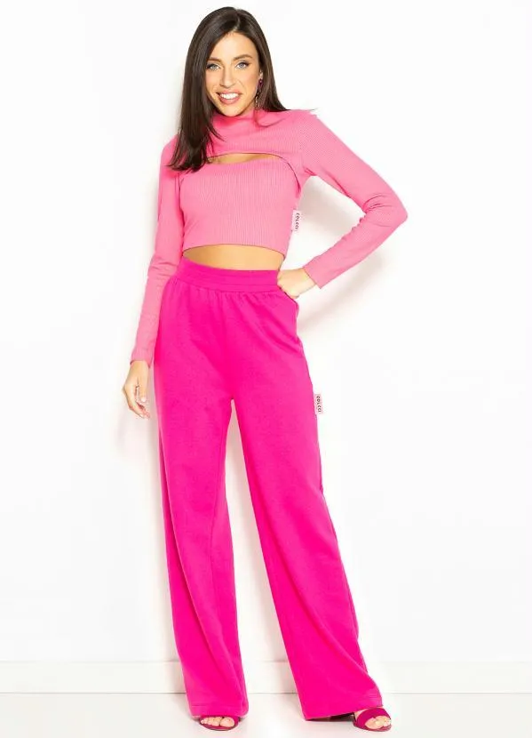 Colcci - Blusa Cropped de Malha Canelada Rosa 3